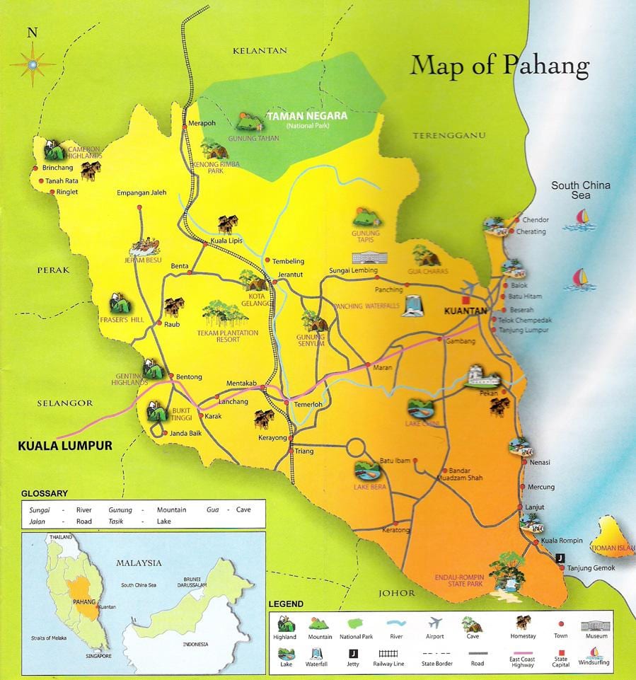 نقشہ کے pahang صوبہ ملائیشیا