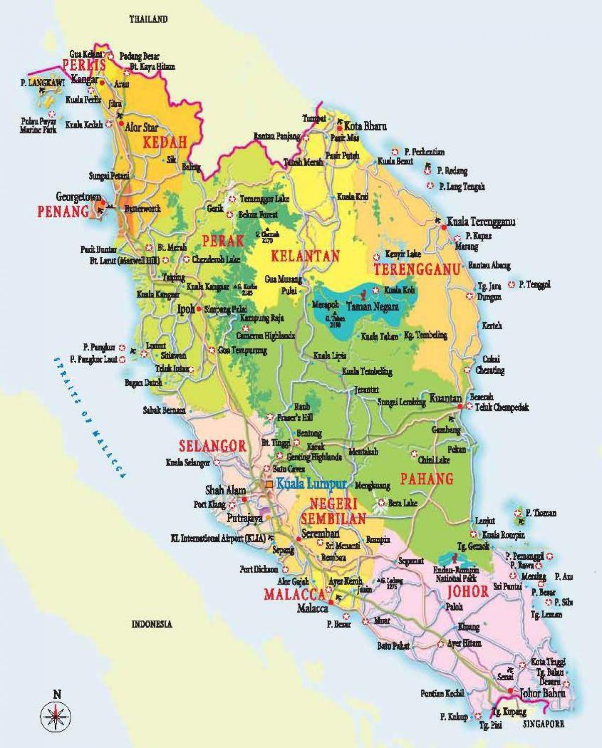 نقشہ کے مغرب میں ملائیشیا