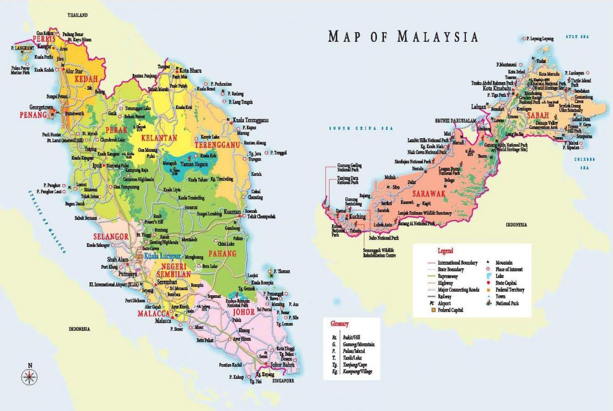 ملائیشیا کا نقشہ کے لئے سیاحوں